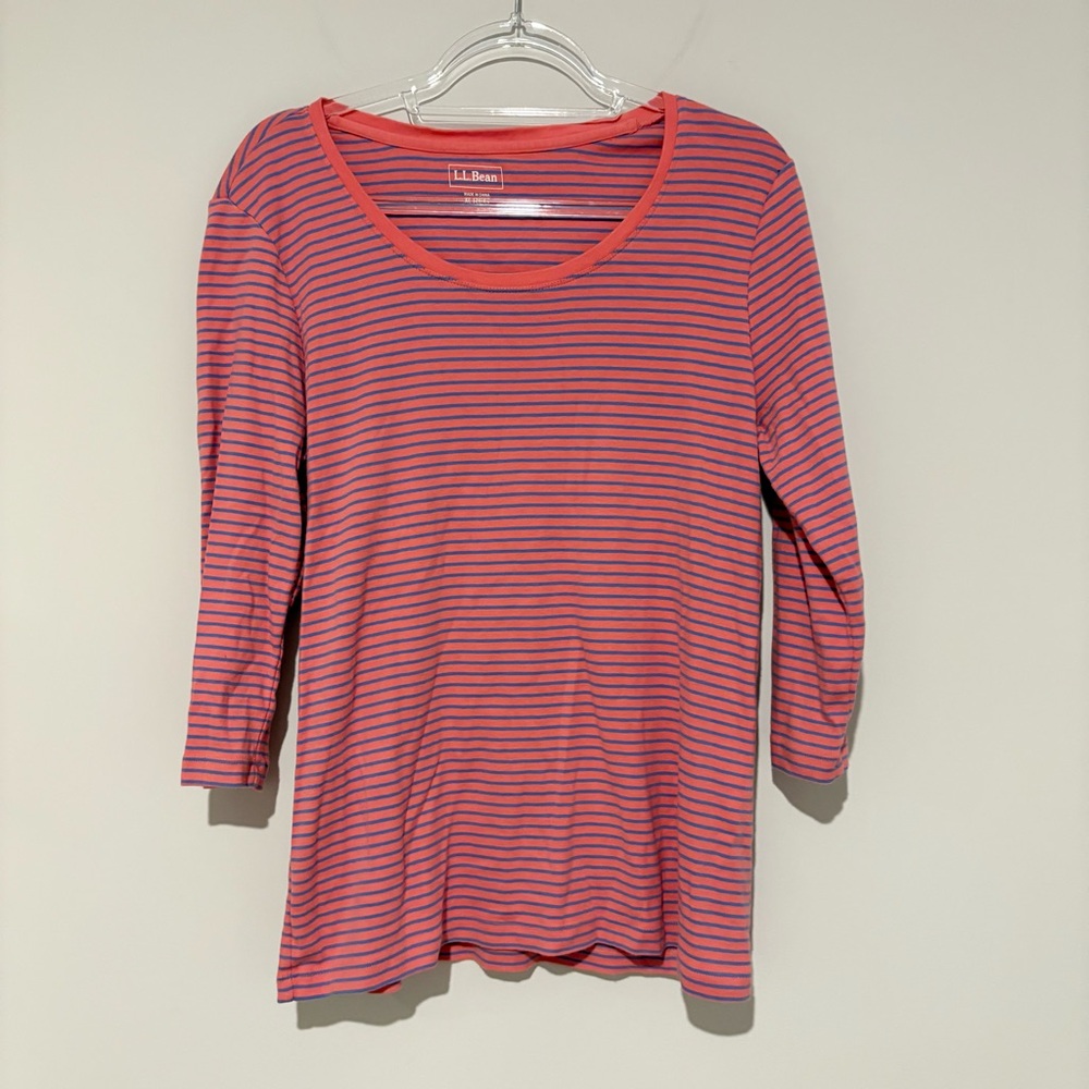 LL bean striped long sleeve top pink blue size XL